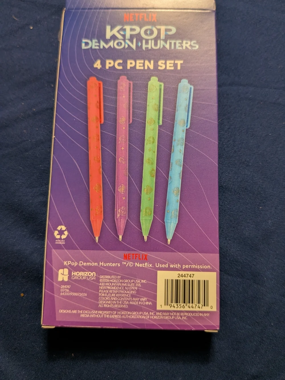 Netflix KPOP Demon Hunters 4-Piece Pen Set - Orange, Purple, Green, Light Blue